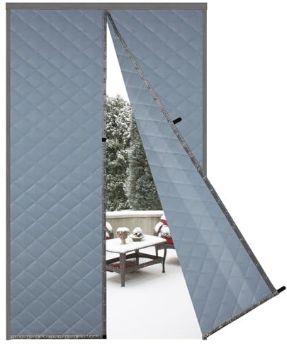Risareyi Cortina de Puerta Aislante Termica Frio y Calor 65x220cm, Gris Aislamiento Cortinas Térmica Magnética para Puerta Exterior Salón Balcón, Impermeable, Cierre Automático