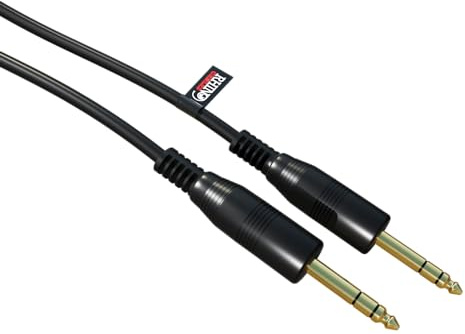 rhinocables 6.35mm Jack TRS Cable, Gold Connecters Heavy Duty 6.35 mm 1/4 Stereo Jack Male to Male Audio Guitar Lead for Electric Guitar, Bass, Amp, Keyboard, and Sound Mixing, Black (1m)