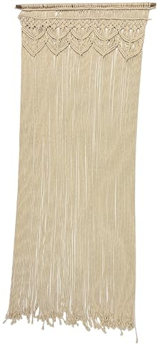 abc HOME Makramee Türvorhang Boho-Style – Handgeknüpfter Wandbehang aus Baumwolle & Holz – 90x200 cm – Dekorativer Raumteiler & Vorhang – Cremeweiß