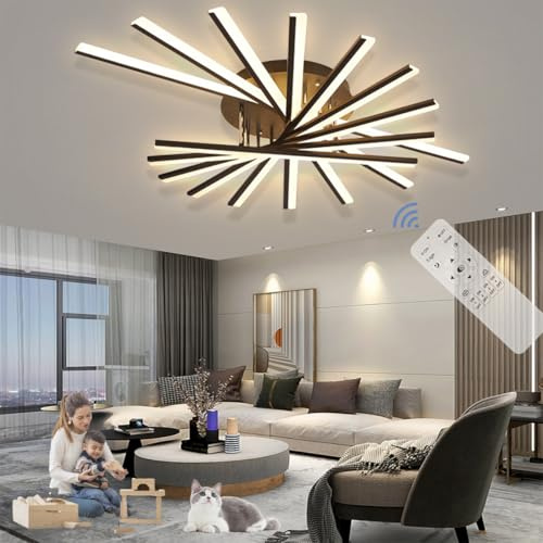 Lxysy LED Deckenleuchte Dimmbar Wohnzimmer Deckenleuchte,L120CM Deckenlampe schwarz Wohnzimmerlampe modern wohnzimmerlampe groß Deckenleuchte groß (schwarz, L120CM)
