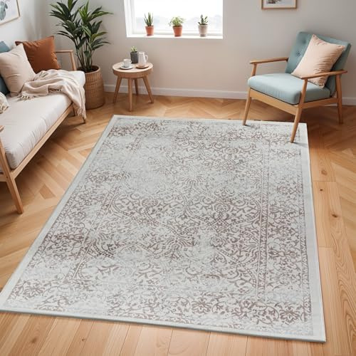 Livabliss Hazel Faro Vintage Rug – 120x170 cm, Taupe, Ivory & Light Grey