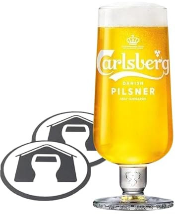 GarageBar | Pilsner Glass | Stemmed Beer Glass | Official Merchandise | Comes with 2X Beer Drip Mats (1, Pint)