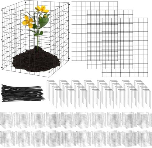 Yaocom 80 Packungen Draht-Pflanzenschutz, 30 x 40 cm, Netz, Pflanzenschutz, Käfig-Pflanzenschutz, Pflanzenschutz, aus Tieren, Gartendraht, Pflanzengitter mit Bindeband, U-förmige Gartenpfähle für