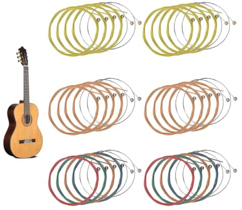 LEEQ 6 Set Guitar Strings - Akustiska Gitarr Strängar Flerfärgade Ersättningsgitarrsträngar Stålsträngar för Gitarr (Mässing, Koppar Röd och Flerfärgad)