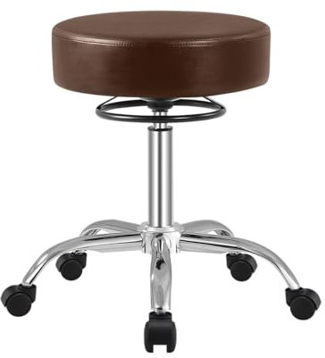 Zelbuck Rollhocker,Arbeitshocker höhenverstellbar 50-62 cm,Drehhocker mit Rollen,bis 180 kg belastbare hocker,360° Drehbar Bürohocker Drehhocker für Büro Salon Massage Spa (Braun)