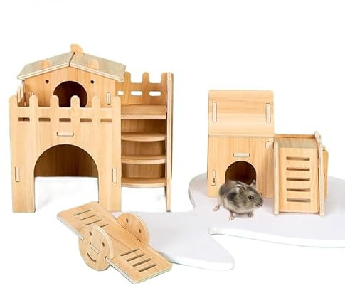 bibiwell Hamsterhaus Hamster Versteck, Käfigzubehör, Hamster Haus aus Holz, Zwerghamster Zubehör für Den Käfig für Rennmäuse Ratten Meerschweinchen