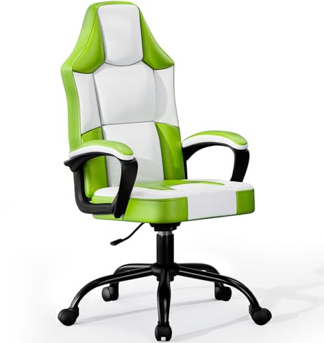 Silla de gaming ergonómica, silla de gaming de piel sintética transpirable, ajustable en altura, silla de gaming giratoria móvil, cómoda silla gamer para adultos y niños (verde)