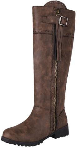 rismart Stivali Al Ginocchio Donna Punta Rotonda Tacco Grosso Zip laterale Stivali Lunghi Scarpe Autunno Inverno