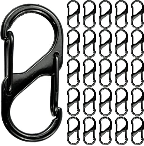 REBECASKYENS 25 PCS Black Aluminium S-Shape Non-Locking Carabiner Keychain Clip for Camping, Hiking, Backpacking, Sailing, Fishing