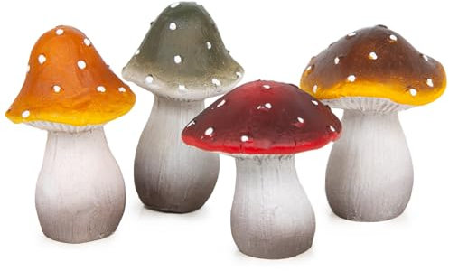 Logbuch-Verlag 4 Pilz Figuren Ostern Frühling Bunte Waldpilze Herbstdekoration Wald Herbst Deko 5 x 7 cm