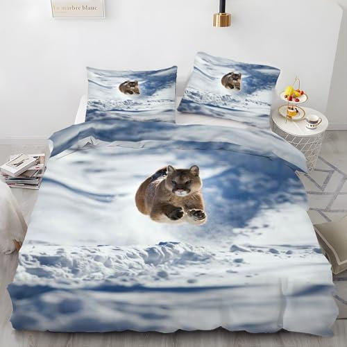 EXSANLIEAY Tier BettwäSche 135x200 LöWe BettwäSche-Sets Weich & Bügelfrei Bettbezüge, 3teilig Microfaser Bettbezug Set mit Reißverschluss - 1 Bettbezügen & 2 Kissenbezügen 80x80