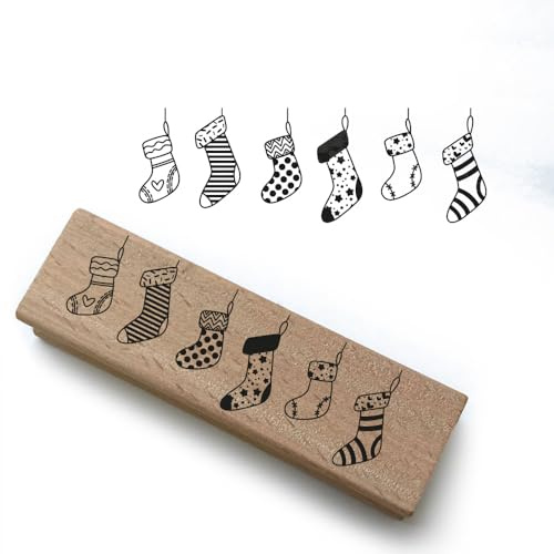 Weihnachtsstempel - Motiv: Weihnachtsgrüße Tannenbaum Motivstempel Weihnachten aus Holz & Gummi zum Karten basteln, Weihnachten Stempel (Socken 2)