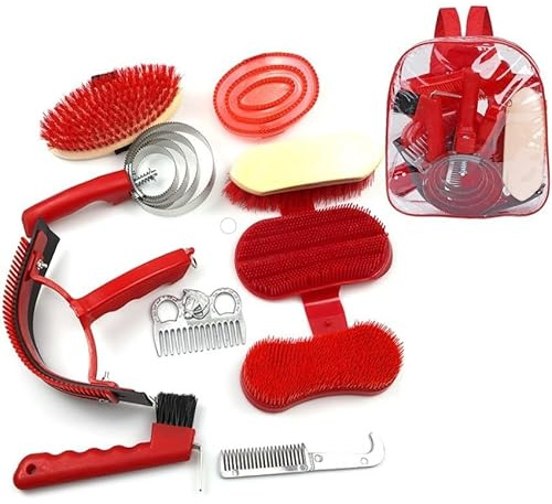 MORECP 10pcs Horse Grooming Kit, Horse Care Set with Tote Bag, Sweat Scraper, Curry Comb, Brush, Hoof Pick - Essential Equine Grooming Supplies-MP1133