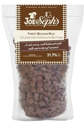 Joe & Sephs Finest Belgian Milk Chocolate Buttons (800g), Finest Couverture Belgian Milk Chocolate Buttons, 31.7% of Cocoa, Perfect for Chocolate Fountains, Desserts, Baking, Glazing and More