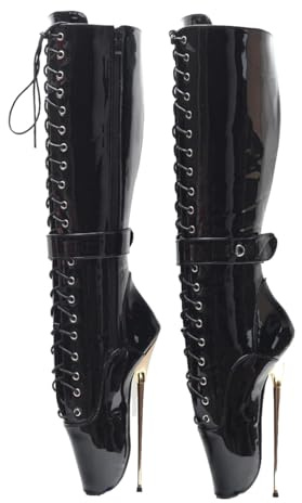 TIKENBST Talon Aiguille Talons Hauts Sexy Bottes De Ballet Au Genou 20cm Talons Super Hauts,Black-36