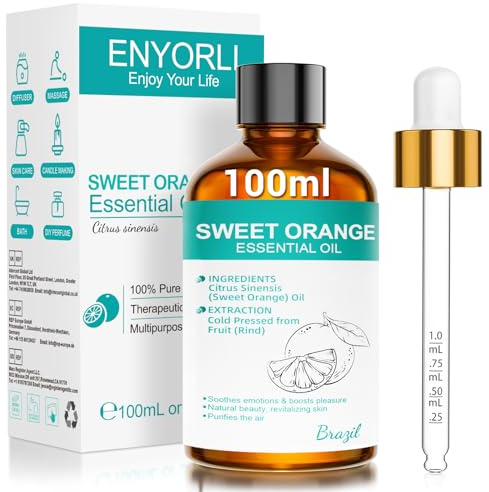 Ätherisches Orangenöl 100% Natürliches Ätherisches Öl 100 ml Süße Orange für Raumduft, Hautpflege, Aroma Diffuser, Massageöl, Duftöle Kerzenherstellung & Seife