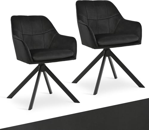 Goeurvant Drehstuhl Esszimmer 2er Set Schwarz mit Armlehne Polsterstuhl Samt Esszimmerstühle drehbar Küchenstuhl mit Metallbeine für Wohnzimmer Esszimmer