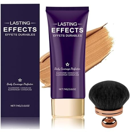 Perfecteur de teint avec pinceau, 2 en 1, camouflage et illuminateur, crème perfectrice de teint, anti-cernes longue tenue, brillance naturelle (Foncé)