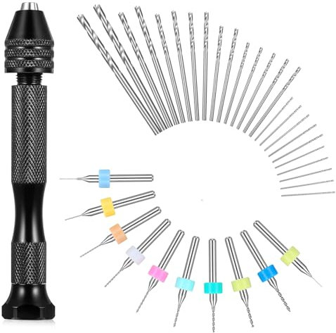 36Pcs Hand Drill Bits Set Metal Pin Vise With Small Drill Bits PCB and 25PCS Micro Twist Bit for Craft Beads Resin Polymer Clay DIY Jewelry Making Carving