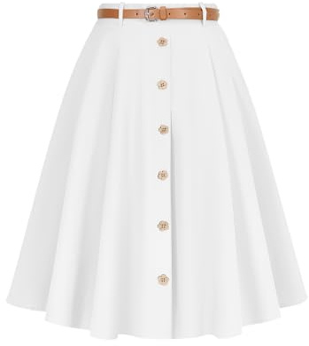 WedTrend Skirts with Pockets for Women Front Button Fall Skirt A Line Casual Midi Skirt Going Out Work Vintage 1950s Skirts WTSK001WhiteM