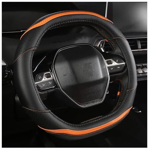 YSQOJF Lenkradbezug Für Peugeot 2008 2019 2020 Für E2008 2020 Auto-Lenkradabdeckung Kohlefaser + PU-Leder Autozubehör Innenraum Coche Lenkradabdeckungen(Orange)
