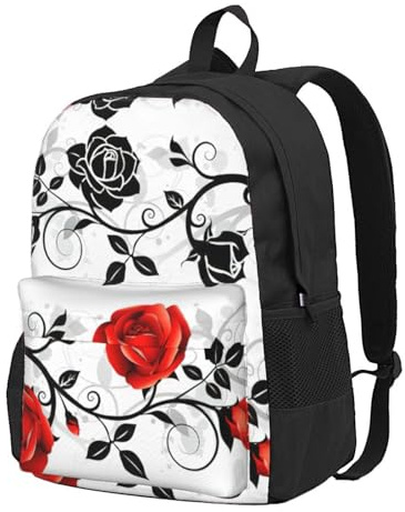 Migpkd Sac à dos d'école, motif floral rose lierre avec feuilles, pour garçons et filles, sac à dos universitaire, sac à dos léger, sac à dos décontracté pour ordinateur portable