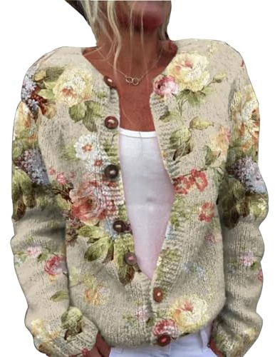 Strickjacke Damen Bunt Weihnachtspullover Cardigan Gestrickte Jacke mit Knöpfen Norweger Pullover Cute Front 3D Digital Bedruckte Strickcardigan Gemustert Strickpullover Leichte Strickmantel Sweaters