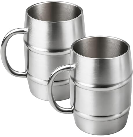 Behogan 2 stycken 500 ml rostfria muggar med lock, premium rostfritt stål Big Grip ölmugg, dubbelvägg vakuumisolering koppar i rostfritt stål kaffekopp med handtag mugg för camping och utomhus