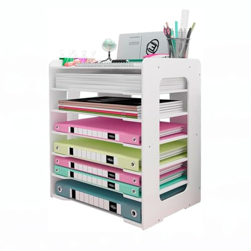 ESSOSWAY Schreibtisch Organizer - A4 Dokumentenablage - mit Ablagefächer und Stiftehalter - 7 Schubladen - Büro Home Office Zubehör - Weiß