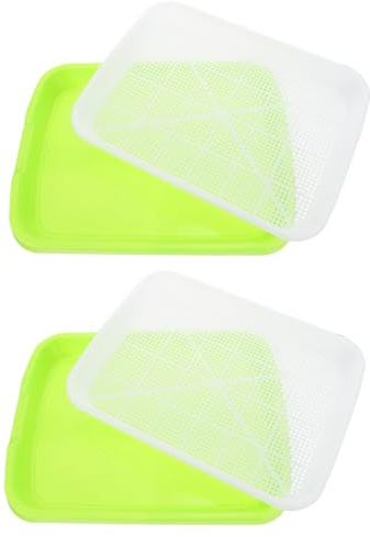 GALPADA Vassoio per Germinazione e Piantine Idroponiche, Set da 2 Vassoi Multifunzionali in Plastica Verde 34x25x4 Cm, per Coltivazione Domestica e Germogli Rapidi