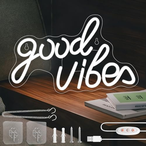 Good Vibes Neon Sign - LED Neon Light Signs for Wall Decor with USB Powered, Art Decoration Letter Neon Light Sign for Bedroom Decor, Birthday Party, Wedding, Christmas Valentines Day Gift