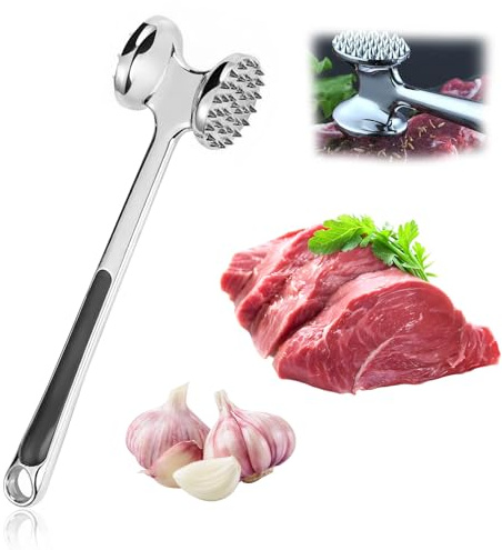 Euablfo Batticarne,Acciaio Inox Batticarne,Doppio Lato Pesante Batticarne Pesante Martello,con Impugnatura Antiscivolo pribottiglie per Cotoletta,Bistecca,Manzo,Pollo,Maiale,Bistecche,