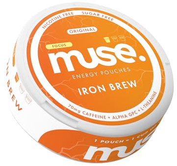 MUSE Caffeine Pouches Smart Energy Supplement - Sugar Free & Nicotine Free Focus Formula with Alpha GPC & L-Theanine - Iron Brew (Focus 70mg)