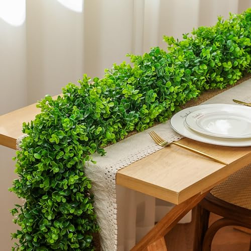XunYee 6 ft Spring Easter Faux Garland Artificial Boxwood Greenery Garland Backdrop Hanging Rustic Spring Easter Decorations for Mantel Wall Door Home Indoor Outdoor Decor