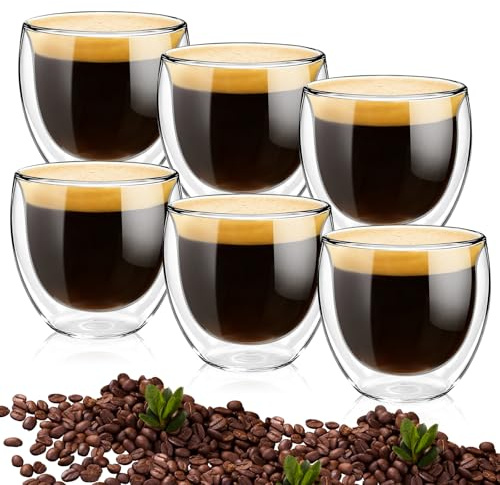 pangutheos 6 piezas Taza de café expreso de doble pared, 80 ml Vaso de doble pared Taza transparente para café, té, leche, zumo