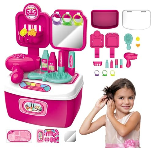 Barnfrisörsalong leksaksset - PP 17,5x11,9x25,4cm Dress Up Kit | Tjejer låtsas sminkkit med hårfön, kamspegeltillbehör, rollspel Skönhetssalong Rolig present | Princess Beauty lekset
