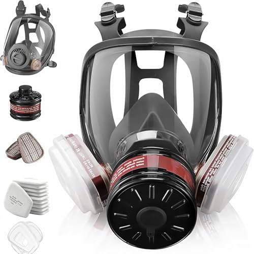 Vorgtasyne Gasmaske Vollmaske,Atemschutzmaske Staub Farbe Chemie +40mm-Aktivkohlefilter