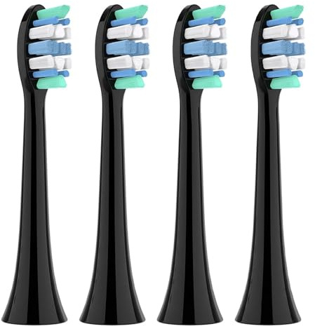 Tetes souples, compatible avec Philips | Tetes de brosse electrique a clipser pour adultes avec manche plastique et poils souples(Black-4 Pcs)