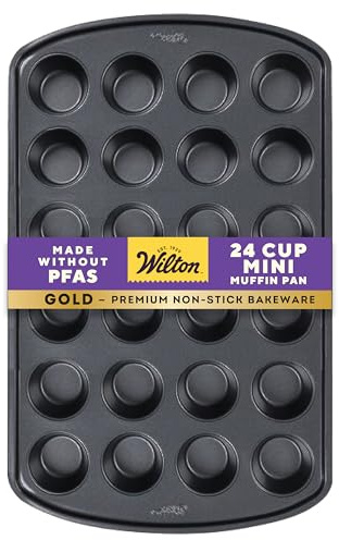 Wilton Gold Non-Stick Bakeware Mini Muffin Pan - Baking Pan for Mini Cupcakes & Muffins - Made Without PFAS - Even Heat Distribution & Scratch Resistant - 16 x 10 x 1 Inch, 24 Cups