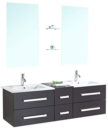 GRAFICA MA.RO S.R.L. Muebles para baño Modelo Rome 150 cm para Cuarto de baño Espejo baño Grifo Incluido Mueble + 2 Espejos + repisas + grifería + fregaderos