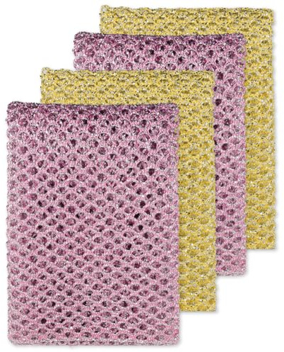 Rugged Glitter Dish Wash Net Heavy Duty, 4 pcs - Premium Non-Scratch Scouring Pads for Durable Cleaning - Glitter Kitchen Mesh Dish Cloth Set for Effective Dishwashing and Pan Scrubbing