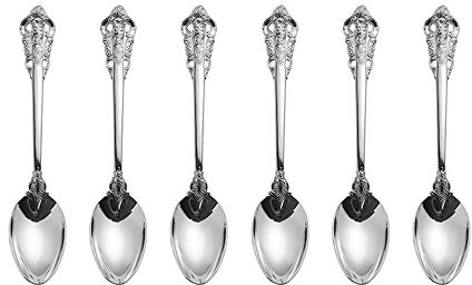 ZFQ Silber Besteck-Set Barock, Antik Look, aus 18/10 Edelstahl Spiegelpolierte, ideal für Haus, Küche, Restaurant, Hochzeit, Partys, Nachmittagstee, Dessertlöffel 6-teiliges, Länge 18cm