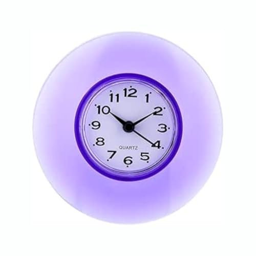 DEWIN Dusche Wanduhr, 8.6cm Mini Cute Badezimmeruhr Küchenspiegel Saug Wanduhr Dusche wasserdichte Quarzuhren Dekoration Lila