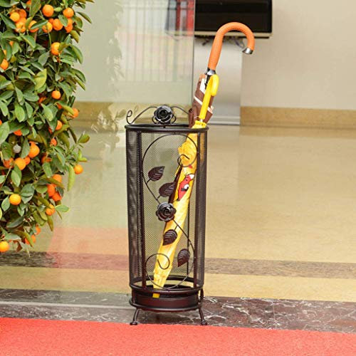 GJSN Umbrella Rack,Umbrella Stand with Hook and Drip Tray Umbrella Stand Storage Bucket Creative Hanging Umbrella Floor Type Free Standing Handle for Walking Sticks,Brass