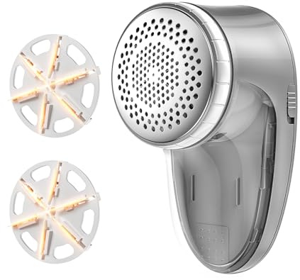 Ruidla Fabric Shaver Lint Remover, Sweater Shaver with Replaceable Stainless Steel 6-Leaf Blades, Fabric Defuzzer for Clothes Fuzz, Lint Balls - Battery Operated