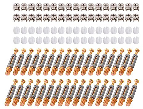 LOOTICH Fixing Screw Eccentric Cam Ø11.8mm and Bolts Fitting Dowels M6x41mm with Pre-Inserted Nuts M6 for Flat Pack Furniture Cabinet Locking Connecting Gray (34 Set)