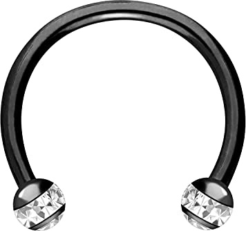 PIERCINGLINE Chirurgenstahl Hufeisenring mit 2 Epoxy Kugeln + Kristalle| Piercing für Septum Lippe Ohr Tragus Helix uvm. | Farb & Größenauswahl
