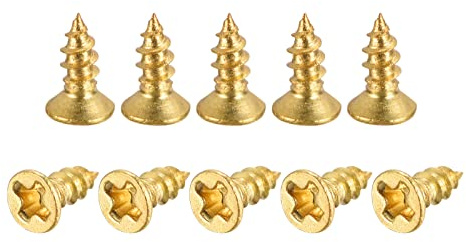 sourcing map Brass Wood Screws, M2x6mm Phillips Flat Head Self Tapping Connector for Door, Cabinet, Wooden Furniture 50Pcs