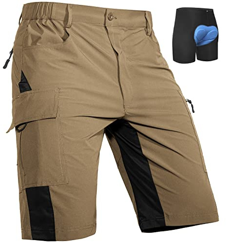 Cycorld MTB Ciclismo Pantaloncini Uomo, Asciugatura Rapida Elastische Loose Fit Bicicletta Bicicletta Sport all'aperto per Gli Uomini con 4D Imbottito(Cachi, XL)