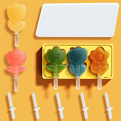 DIYBravo Moule à Glace avec 5 Bâtons Tournesol, Moule à Esquimaux Crème Glacée Glaçons Moule Popsicle Ice Pop Mold Réutilisable Faits Maison Sorbets pour Enfants et Adultes (Rose)